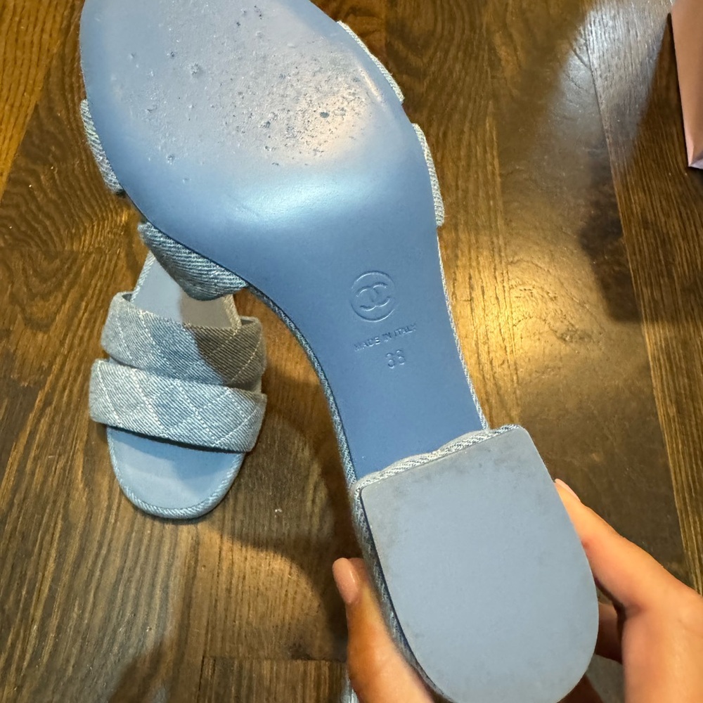 CHANEL Blue Quilted Sandals - Picture 7 of 10